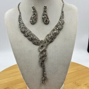 Maximalist Crystal Necklace And Earring Set Bridal Prom Homecoming Regencycore